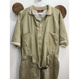 Vtg 70s Parasuit Mens Sz 48 Coveralls Jumpsuit Khaki Belt Mechanic Leisure Disco